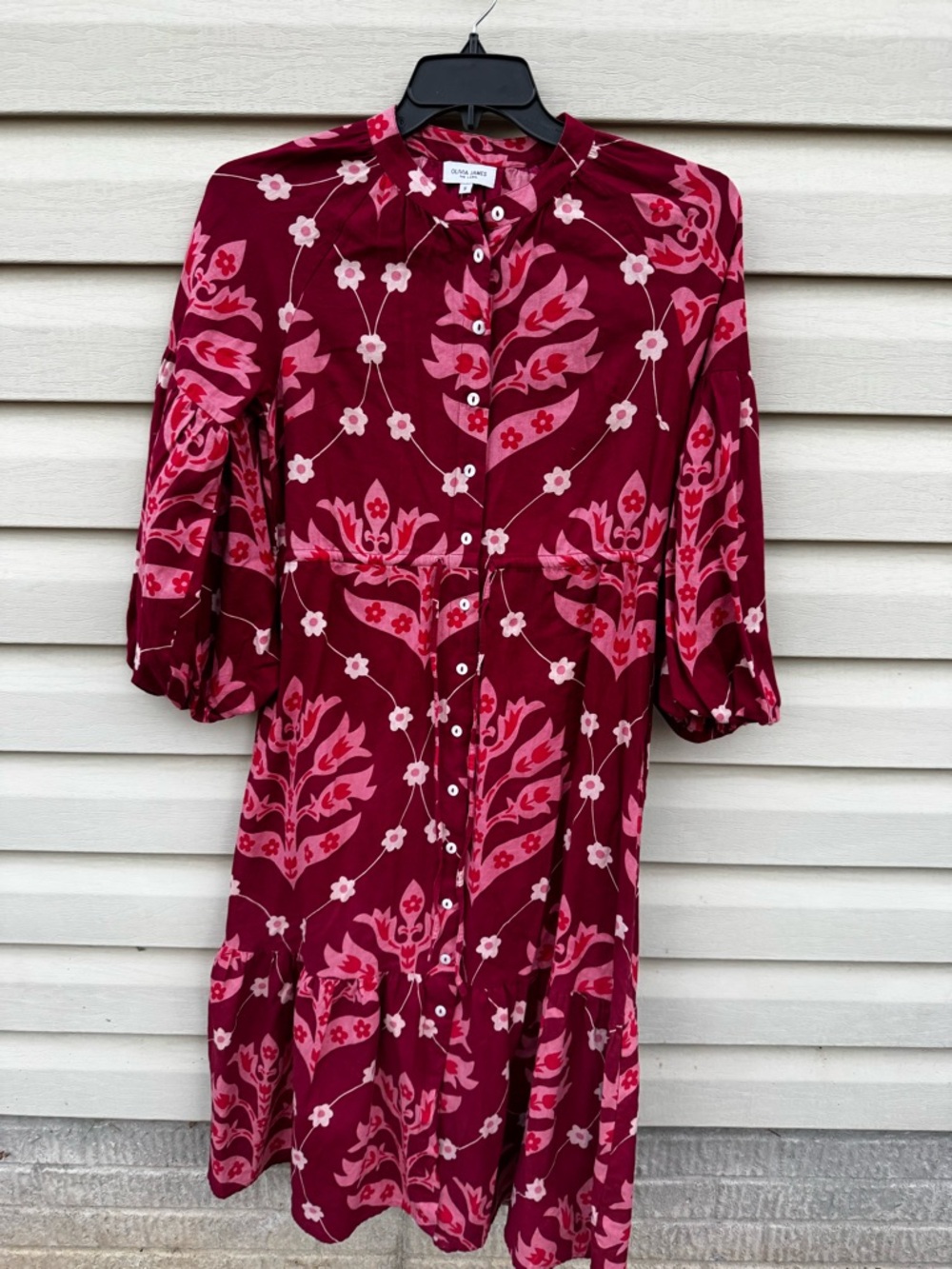 Olivia James The Label Floral Red Maxi Dress long sleeve size small long‎ sleeve